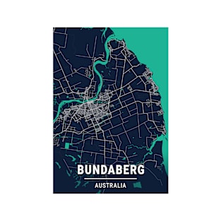 Bundaberg Blue Dark Color City Map T-Shirt