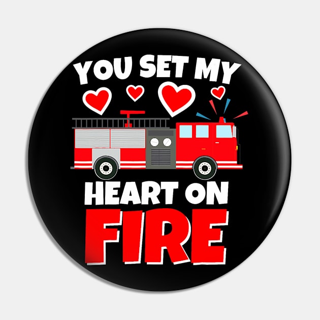 Boys Valentines Day Firetruck You Set My Heart On Fire Pin by jadolomadolo