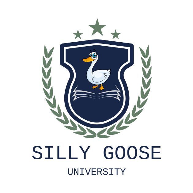 Silly Goose University - Cartoon Goose Blue Emblem With Green Details by Double E Design