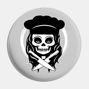 Female Chef Skull and Knives White Logo Pin