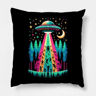 Galactic Festivity: Colorful UFO Abduction Party Design Pillow