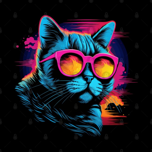 Retro Wave British Shorthair Cat Shirt by Miami Neon Designs