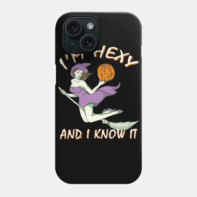 Witch on a Broom with Hexy Saying Phone Case by Halloween Merch
