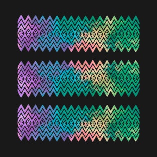 Colourful Purple and Green Zigzag Silhouette Digital Art T-Shirt