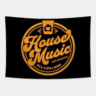 HOUSE MUSIC  - Circle Heart House Logo (Orange) Tapestry