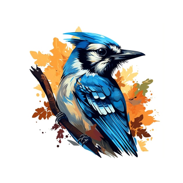 Blue Jay Colourful Autumn Graphic by AndyMcBird