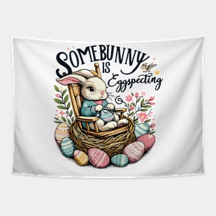 Somebunny Is Eggspecting Cute Pregnancy Reveal Design Tapestry