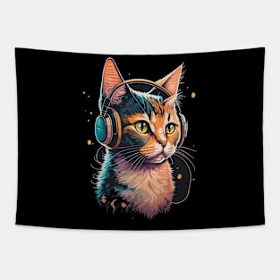 Cat with Headphones Tapestry