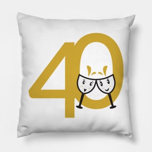 40th Birthday Large Numbers and Cute Wine Glasses Pillow