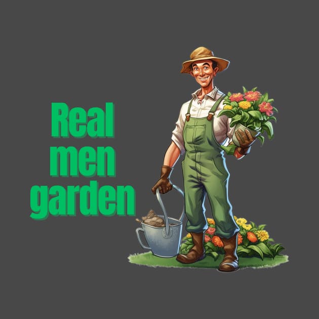 Cartoon design of a male gardener with humorous saying by CPT T's