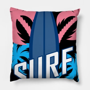 Colorful palm trees with surf logo Pillow
