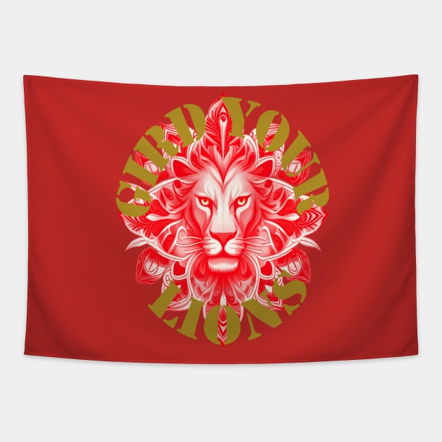 Gird Your Lions England Motivational Idiom Red Tapestry by taiche