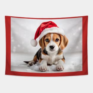 Cute Beagle puppy in a Santa hat Tapestry
