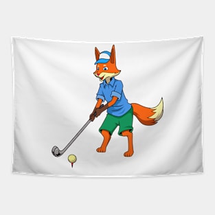 Comic fox plays golf - Golfer Tapestry