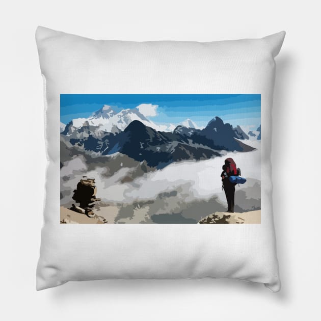 Mount Everest Base Camp Hiking Digital Painting Pillow by gktb