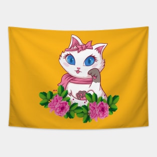 Cute Cat Animals Flower Tapestry