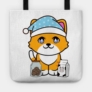 Cute orange cat is having a midnight snack Tote