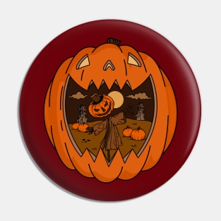 Scary scarecrow and pumpkin Pin