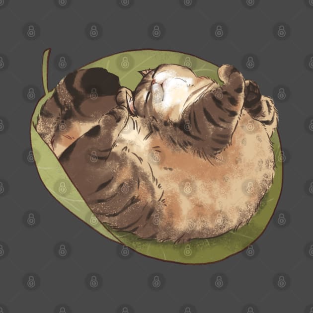 Tabby cat sleep in a leaf by MinranZhang