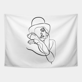 Fashion woman in hat one line art Tapestry