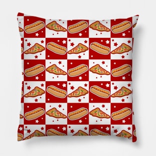 Hotdog Pizza Fastfood Checkered Pattern Pillow