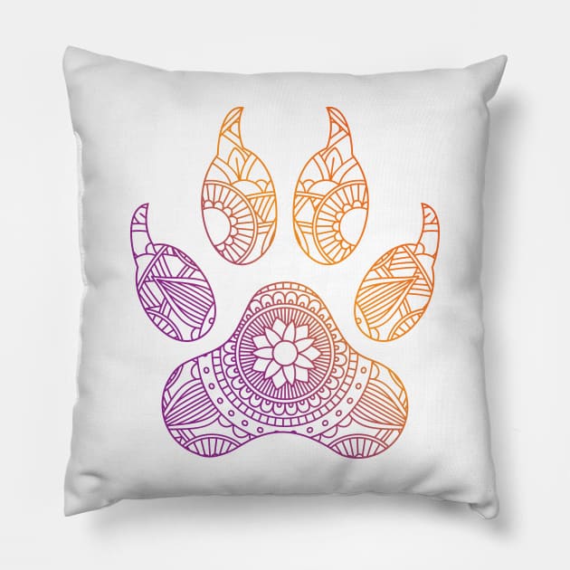 Dog Paw Print Mandala Pillow by DragonTees