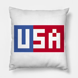 Pixel USA White Letters on Red and Blue Pillow