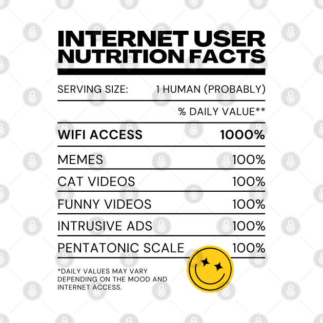 Internet User Nutrition Facts - White - Internet Explorer Funny Memes Cat Videos by Millusti