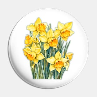 bush yellow daffodils watercolor Pin