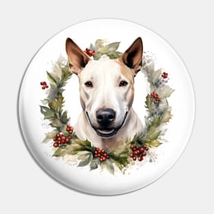 Christmas Bull Terrier Dog Wreath Pin