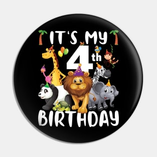 Its My 4th Birthday Safari Jungle Zoo Lovers Birthday Party Pin