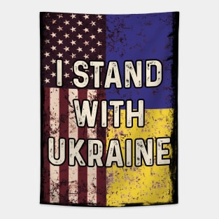 American Ukrainian Flag Stand with Ukraine Tapestry