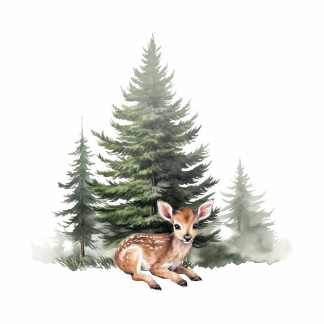 Woodland Baby Deer and Watercolor Trees. by Alienated