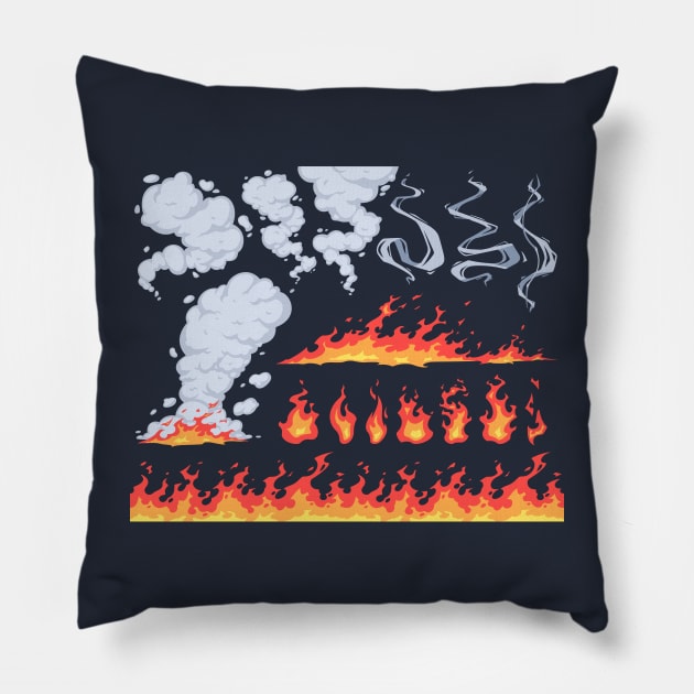 fire smoke cartoon Pillow by Mako Design 