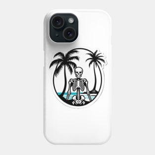 skeleton, beach, surf, palm tree and waves. Phone Case