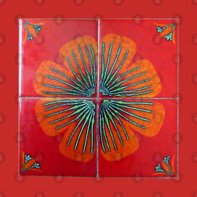 1970s flower power hippy red tile by soitwouldseem