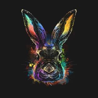 Realistic colorful rabbit with a rabbit in realistic style with colorful paint splashes T-Shirt