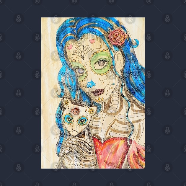 Catrina and her Cat in sepia by Polette Color