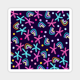 Black rainbows and pink flowers pattern Magnet