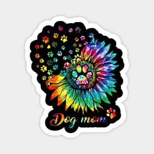 Dog Mom Spiral Dog Paws Prints Tie Dye, Hippie Dog Magnet