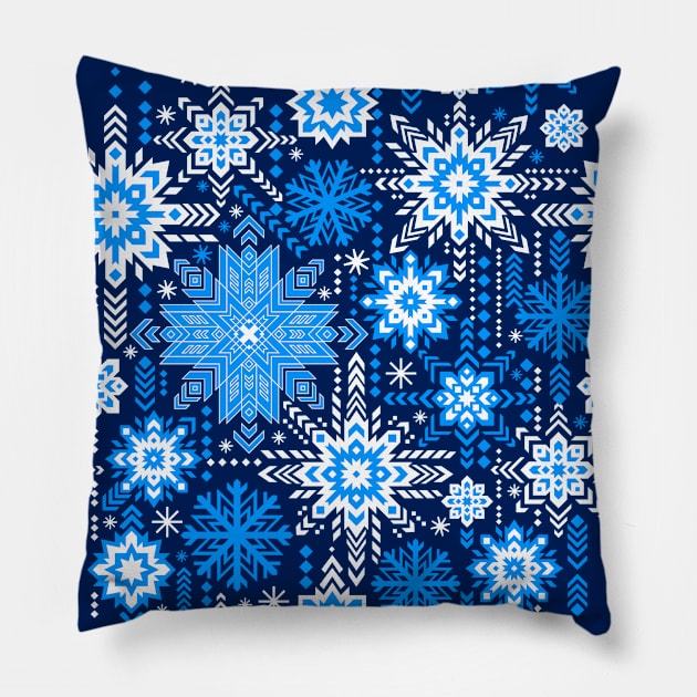 Abstract background with scattered snowflakes Pillow by Artist Natalja Cernecka