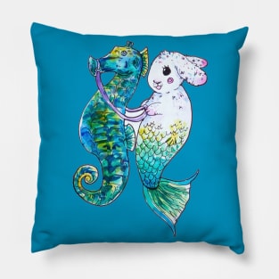 Seahorse Riding Mermaid Bunny Pillow