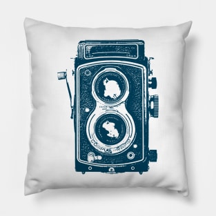 Vintage Blue Camera Vector Illustration Pillow