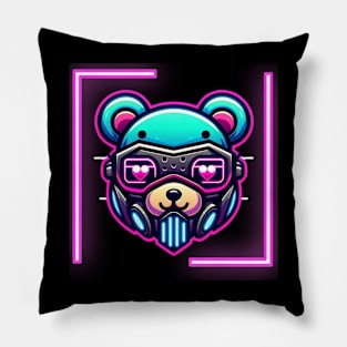 neon cyberpunk bear graphic Pillow