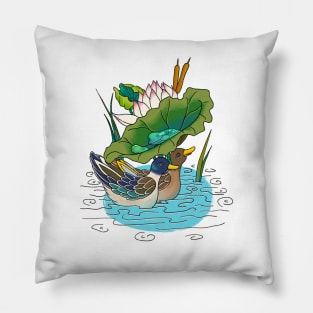 Minhwa: 2 Ducks under a Lotus Leaf A Type (Korean traditional/folk art) Pillow