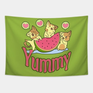 Yummy Watermelon eating Kittens Tapestry