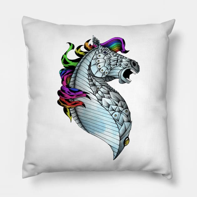 Ornate Rainbow Horse Pillow by Psydrian