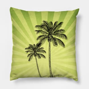 Vintage palm trees on lemon green Pillow