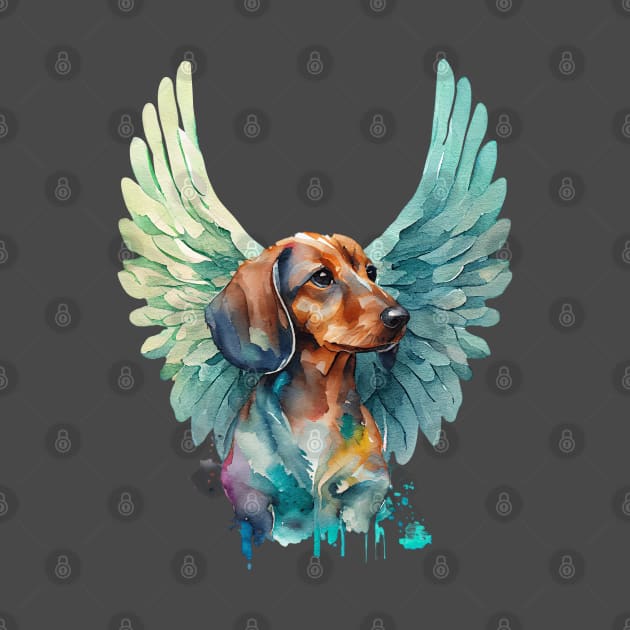 Watercolor Dachshund Angel 2 by KarmicKal