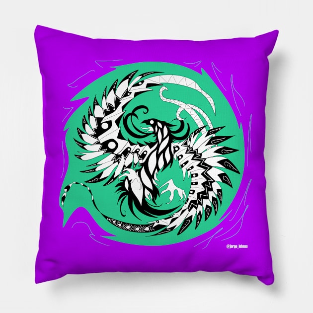 the magical phoenix in ecopop wallpaper art in zentangle Pillow by jorge_lebeau